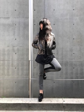 「アイテム（ライダースジャケット、シルバー系）」を使った、fukuchanさん（レディース・154cm）の秋コーディネート