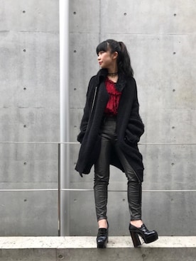 「ロングニット」｜「アイテム（アクセサリー）」を使った、fukuchanさん（レディース・154cm）の秋コーディネート