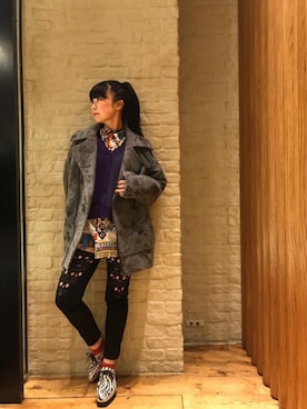 「厚底」｜「アイテム（ムートンコート）」を使った、fukuchanさん（レディース・154cm）の秋コーディネート