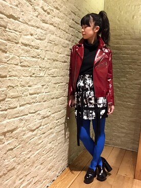「タートル」｜「アイテム（ライダースジャケット）」を使った、fukuchanさん（レディース・154cm）の冬コーディネート