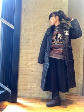 「コラボレーション」｜「アイテム（ダウンジャケット/コート）」を使った、fukuchanさん（レディース・154cm）の冬コーディネート