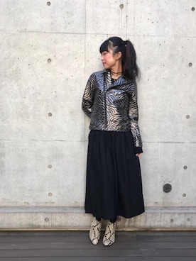 「アイテム（ライダースジャケット、シルバー系）」を使った、fukuchanさん（レディース・154cm）の冬コーディネート