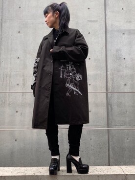 「HYSTERIC GLAMOUR（ヒステリックグラマー）のアイテム（ステンカラーコート）」を使った、fukuchanさん（レディース・154cm）の冬コーディネート