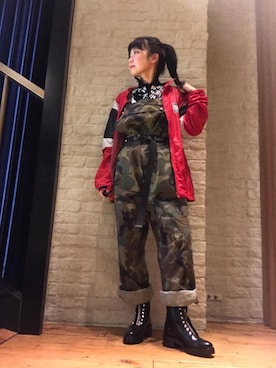 「雨の日」｜「アイテム（オールインワン・サロペット）」を使った、fukuchanさん（レディース・154cm）の春コーディネート