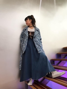 「オールスター」｜「アイテム（ライダースジャケット）」を使った、fukuchanさん（レディース・154cm）の春コーディネート