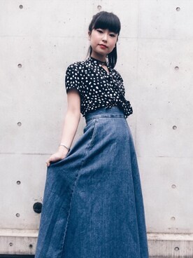 「HYSTERIC GLAMOUR（ヒステリックグラマー）のLEO DOTS総柄 ボウタイブラウス（シャツ/ブラウス）」を使った、fukuchanさん（レディース・154cm）の春コーディネート