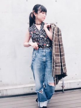 「ビックＴシャツ」｜「アイテム（ジャケット/アウター）」を使った、fukuchanさん（レディース・154cm）の夏コーディネート
