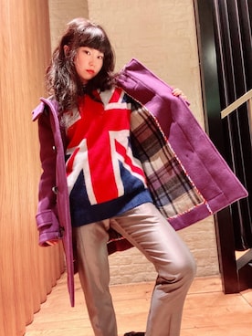 「アイテム（ダッフルコート、パープル系）」を使った、fukuchanさん（レディース・154cm）の秋コーディネート