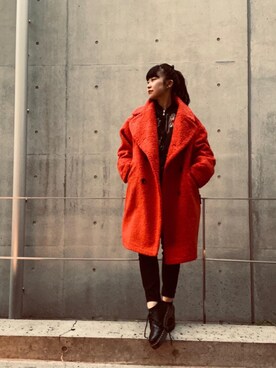 「アイテム（ピーコート、オレンジ系）」を使った、fukuchanさん（レディース・154cm）の秋コーディネート