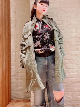 「ミリタリーコーデ」｜「アイテム（スタジャン）」を使った、fukuchanさん（レディース・154cm）の秋コーディネート