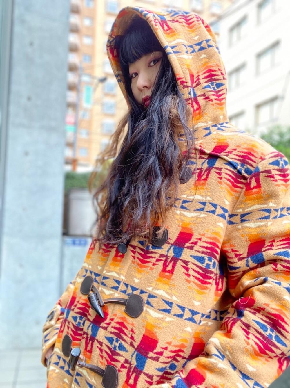 「ダッフルコート、冬コーデ、コラボレーション、Hysteric Glamour、ペンドルトン、PENDLETON、ヒステリックグラマー、HYSTERICS、冬アウター」｜「HYSTERIC GLAMOURのPENDLETON×HYS TIMES総柄 ダッフルコート（ダッフルコート、ベージュ系）」を使った、fukuchanさん（レディース・154cm）の冬コーディネートの1枚目の写真