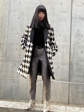「ロングジャケット」｜「アイテム（スウェット）」を使った、fukuchanさん（レディース・154cm）の冬コーディネート