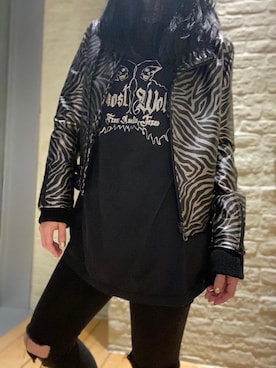 「アイテム（ライダースジャケット、シルバー系）」を使った、fukuchanさん（レディース・154cm）の冬コーディネート
