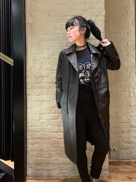 「パンクコーデ」｜「アイテム（ライダースジャケット）」を使った、fukuchanさん（レディース・154cm）の冬コーディネート