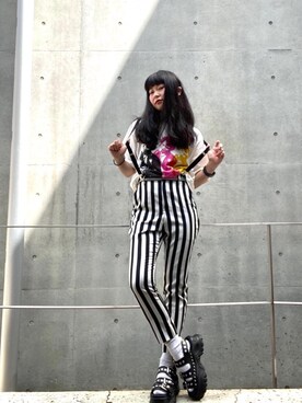 「ロックコーデ」｜「アイテム（スラックス）」を使った、fukuchanさん（レディース・154cm）の夏コーディネート