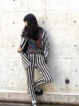 「ロックコーデ」｜「アイテム（スラックス）」を使った、fukuchanさん（レディース・154cm）の夏コーディネート