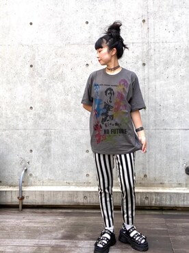 「ロックコーデ」｜「アイテム（スラックス）」を使った、fukuchanさん（レディース・154cm）の夏コーディネート