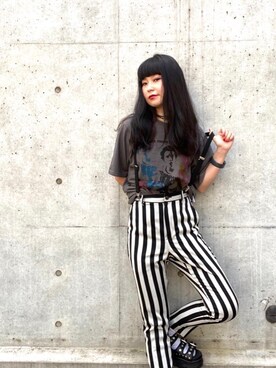「ロックコーデ」｜「アイテム（スラックス）」を使った、fukuchanさん（レディース・154cm）の夏コーディネート