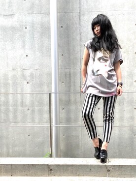 「ロックコーデ」｜「アイテム（スラックス）」を使った、fukuchanさん（レディース・154cm）の夏コーディネート