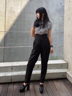 「ロックコーデ」｜「アイテム（スラックス）」を使った、fukuchanさん（レディース・154cm）の夏コーディネート