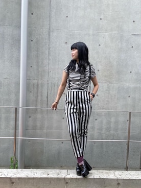 「ロックコーデ」｜「アイテム（スラックス）」を使った、fukuchanさん（レディース・154cm）の夏コーディネート