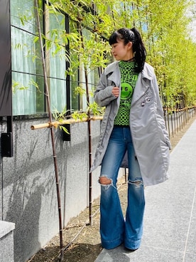 「アイテム（ナイロンジャケット、シルバー系）」を使った、fukuchanさん（レディース・154cm）の秋コーディネート