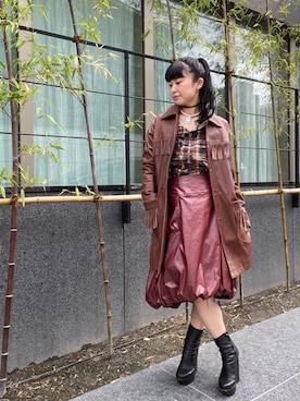 「アイテム（チョーカー、ブルー系）」を使った、fukuchanさん（レディース・154cm）の秋コーディネート