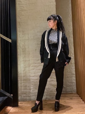 「ショールカラー」｜「アイテム（ブルゾン）」を使った、fukuchanさん（レディース・154cm）の秋コーディネート