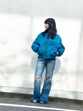 「でにむ」｜「アイテム（MA-1）」を使った、fukuchanさん（レディース・154cm）の夏コーディネート