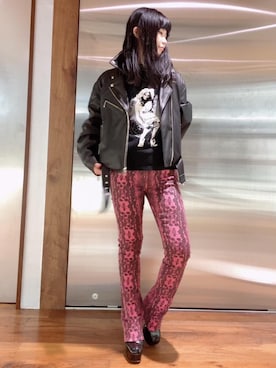 「ロンt」｜「アイテム（ライダースジャケット）」を使った、fukuchanさん（レディース・154cm）の秋コーディネート