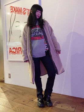 「フレア」｜「アイテム（ノーカラーコート）」を使った、fukuchanさん（レディース・154cm）の秋コーディネート