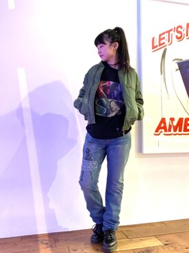 「らふこーで」｜「アイテム（MA-1）」を使った、fukuchanさん（レディース・154cm）の冬コーディネート