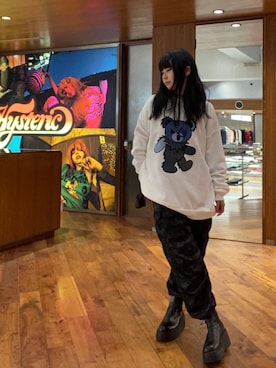「ﾋﾞｯｸﾞｼﾙｴｯﾄ」｜「アイテム（スウェット）」を使った、fukuchanさん（レディース・154cm）の冬コーディネート