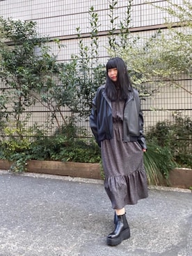 「ロックコーデ」｜「アイテム（ブルゾン）」を使った、fukuchanさん（レディース・154cm）の春コーディネート