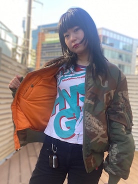 「アイテム（ブルゾン、その他）」を使った、fukuchanさん（レディース・154cm）の冬コーディネート