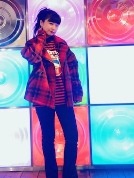 「アイテム（その他アウター、レッド系）」を使った、fukuchanさん（レディース・154cm）の冬コーディネート