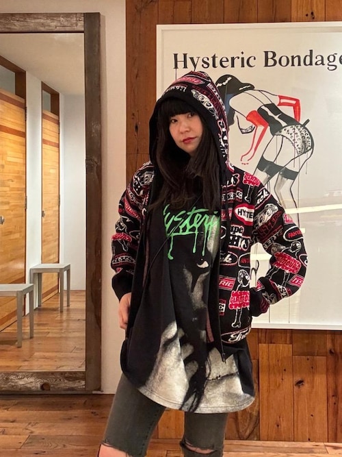 ヒステリックグラマー HG WOMAN HEAD ミリタリープルオーバー ミリタリー コマンドセーター HG WOMAN HEADプリント プルオーバー L黒