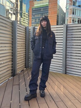 「HYSTERIC GLAMOUR（ヒステリックグラマー）のHYSTERIC HEAVY トラッカージャケット（デニムジャケット）」を使った、fukuchanさん（レディース・154cm）の冬コーディネート