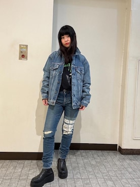 「でにむ」｜「アイテム（デニムジャケット）」を使った、fukuchanさん（レディース・154cm）の冬コーディネート