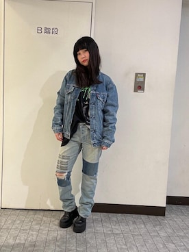 「でにむ」｜「アイテム（デニムジャケット）」を使った、fukuchanさん（レディース・154cm）の冬コーディネート