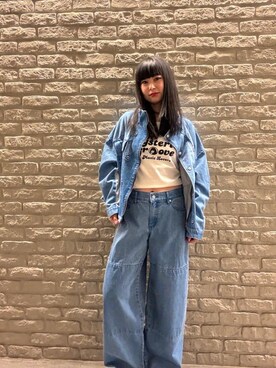 「ワイドパンツ 」｜「アイテム（デニムジャケット）」を使った、fukuchanさん（レディース・154cm）の冬コーディネート