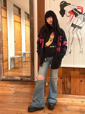 「フレア」｜「アイテム（その他アウター）」を使った、fukuchanさん（レディース・154cm）の冬コーディネート