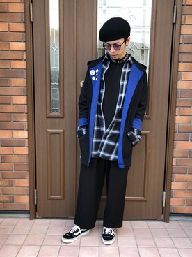 「ワイドスラックス」｜「アイテム（ハンチング/ベレー帽）」を使った、ユダイさん（メンズ・173cm）の冬コーディネート