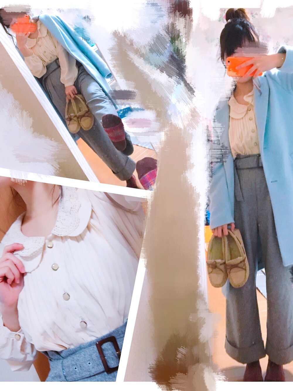 「冬、おだんごヘアー、スタイルアップ、シンプルコーデ、shopping」｜「INGNIのアイテム（シャツ/ブラウス、ホワイト系）」を使った、ぴよぴよさん（レディース・155cm）の冬コーディネートの1枚目の写真