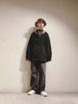 「サファリハット」｜「アイテム（その他アウター）」を使った、Tomohiro Yajimaさん（メンズ・173cm）の冬コーディネート