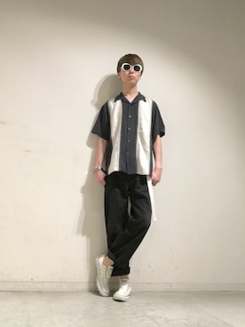「オーバルサングラス」｜Tomohiro Yajimaさん（メンズ・173cm）の夏コーディネート