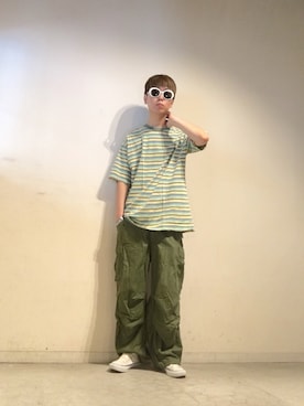 「オーバルサングラス」｜Tomohiro Yajimaさん（メンズ・173cm）の夏コーディネート