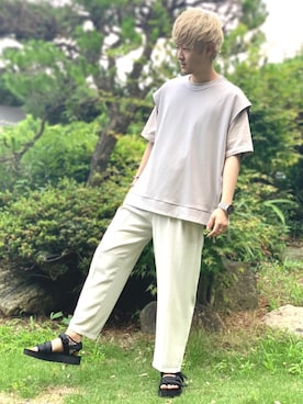 「EVOL（イーボル）のアイテム」を使った、鈴木 裕矢さん（メンズ・171cm）の夏コーディネート