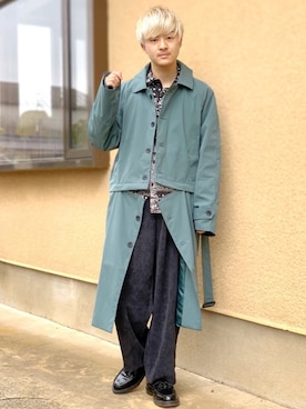「バンダナ」｜「アイテム（トレンチコート）」を使った、鈴木 裕矢さん（メンズ・171cm）の秋コーディネート