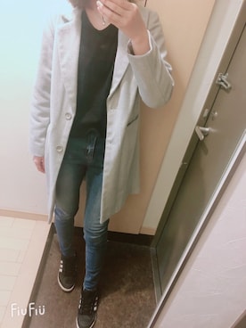 「one way（ワンウェイ）のアイテム（チェスターコート）」を使った、reさん（レディース・163cm）の冬コーディネート